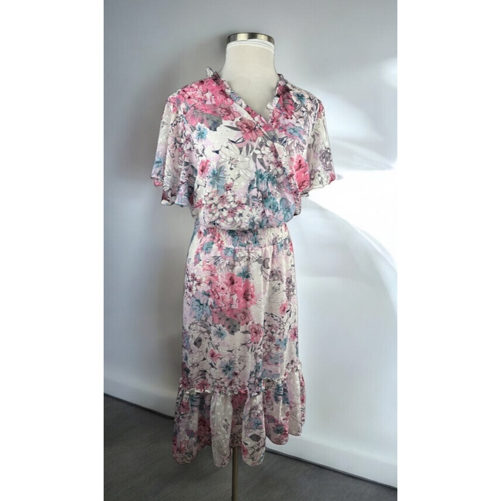 Lane Bryant Floral Ruffle Smocked Dress Plus Size 26/28 Wedding Bridal Shower - Picture 2 of 16